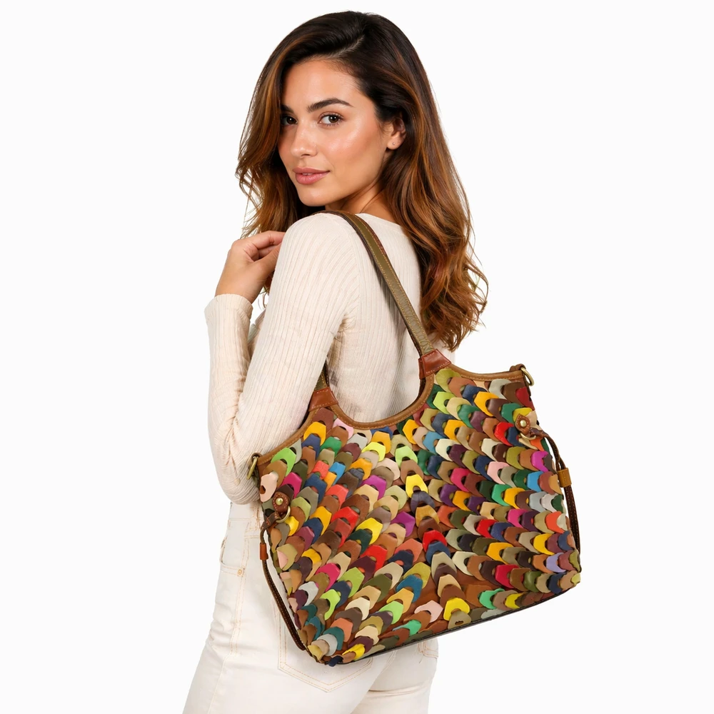 Magic Bags damska skórzana shopperbag kolorowa mozaika torebka na ramię