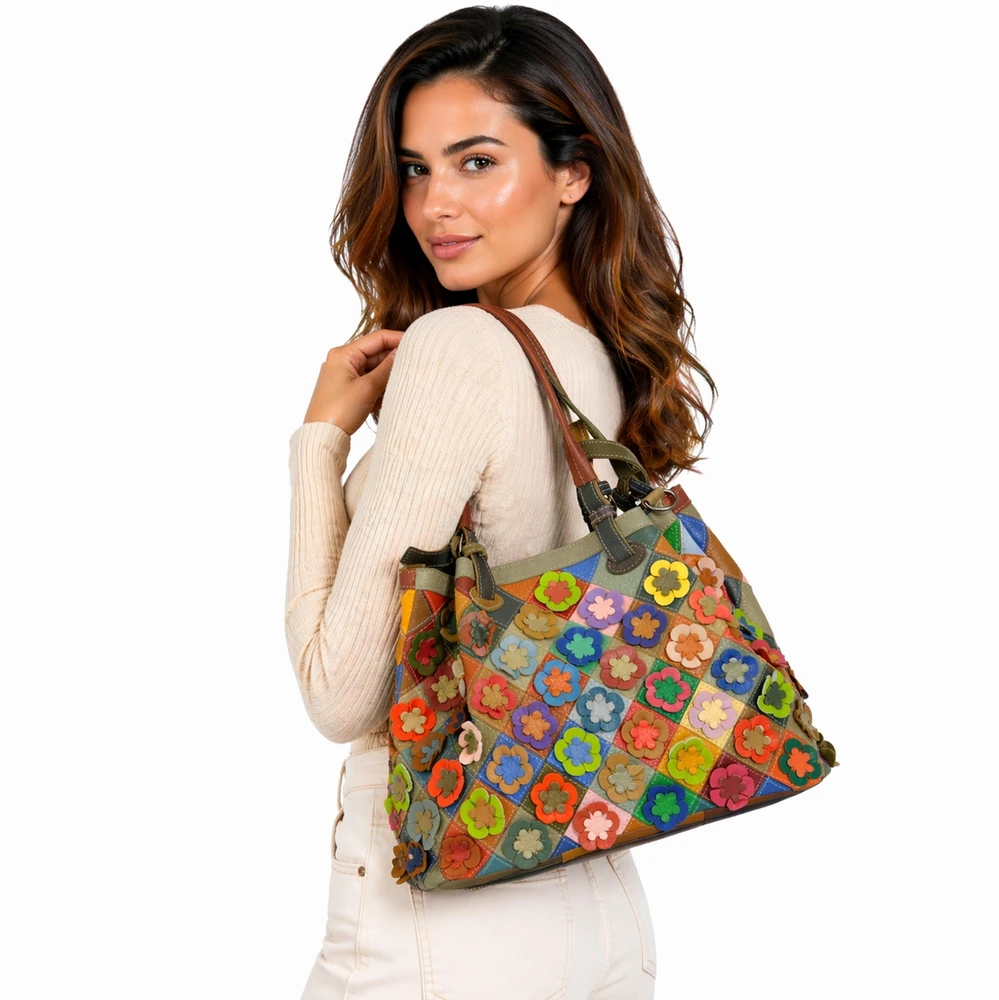 Magic Bags damska skórzana shopperbag kolorowa mozaika torebka na ramię