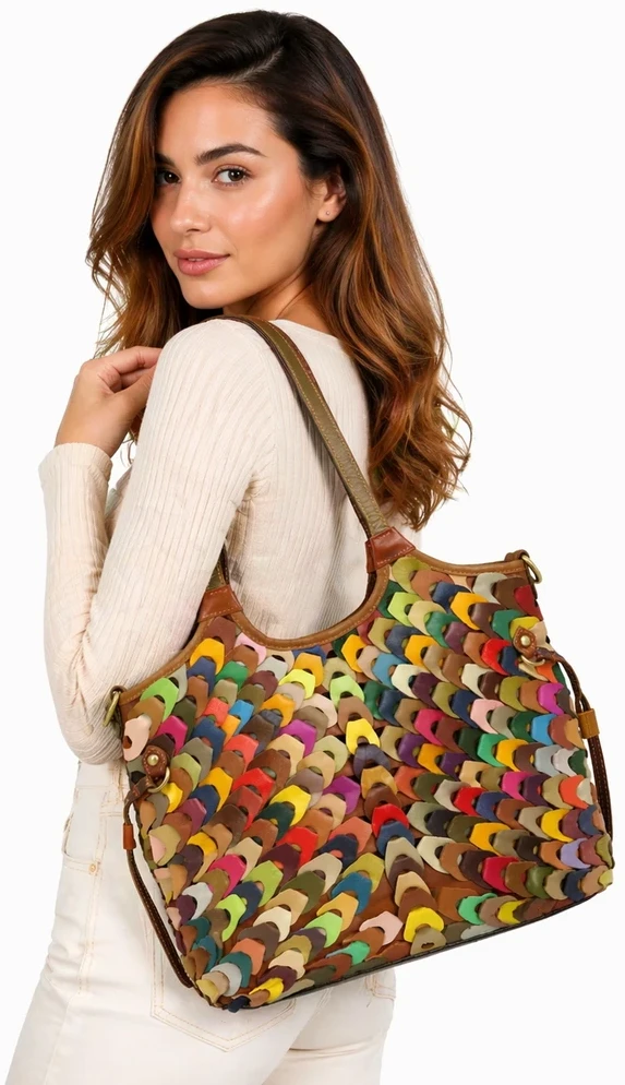 Magic Bags moteriška odinė shopperbag spalvota mozaika rankinė per petį