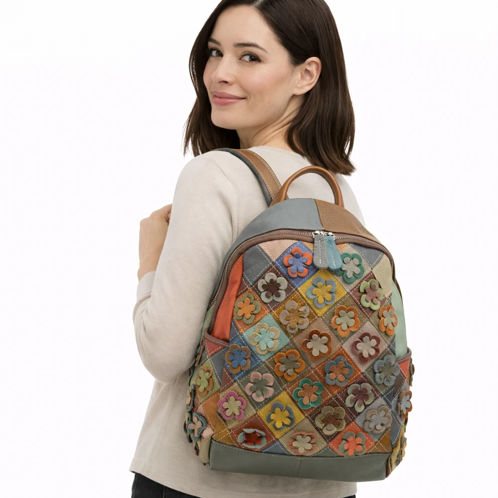Magic Bags damski kolorowy plecak miejski skóra naturalna duży mozaika