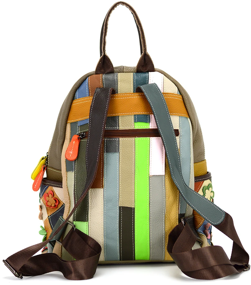 Magic Bags Damski skórzany plecak w kolorową mozaikę i kwiaty stylowy