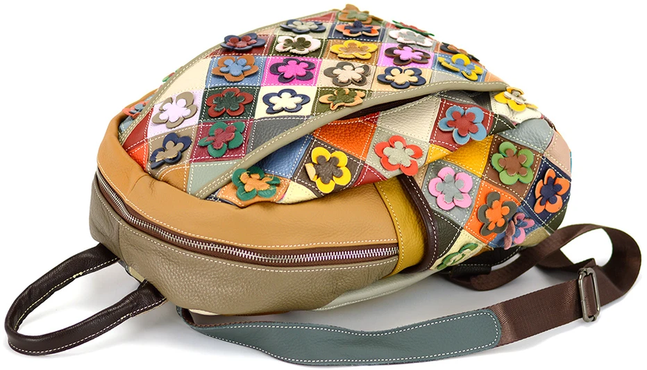 Magic Bags Damski skórzany plecak w kolorową mozaikę i kwiaty stylowy