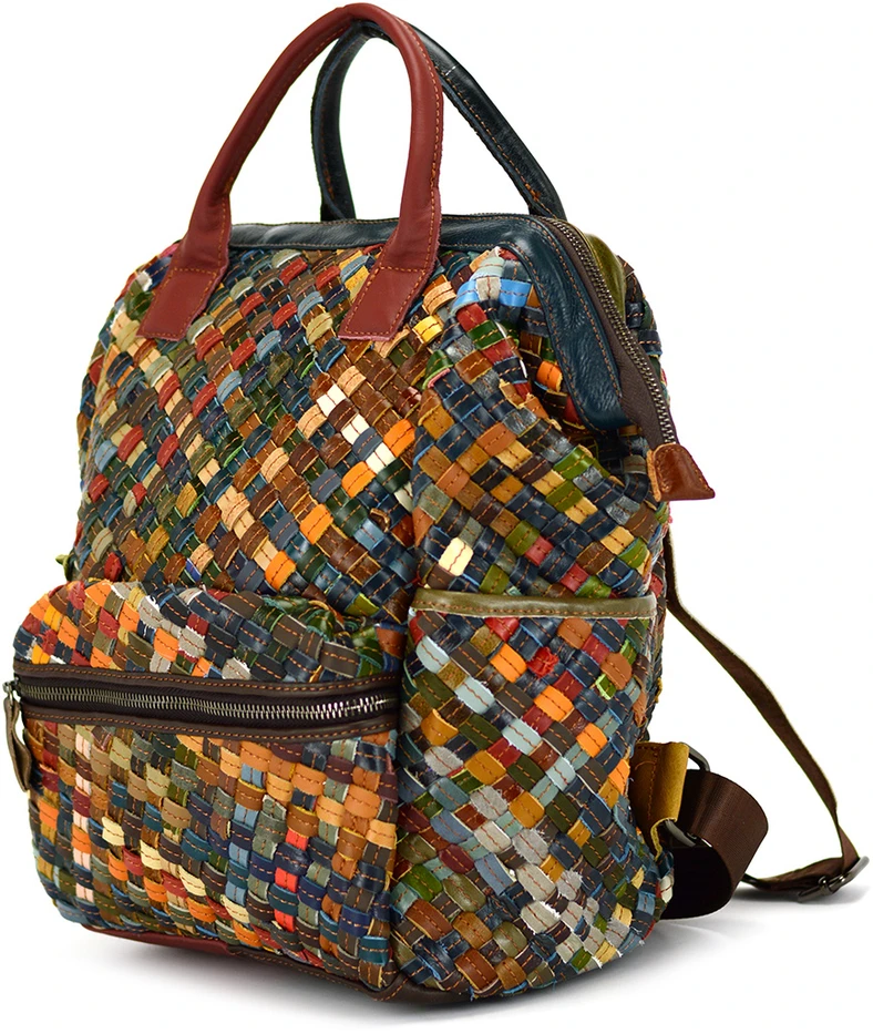 Magic Bags duży plecak damski skórzany kieszenie kolorowa mozaika duży