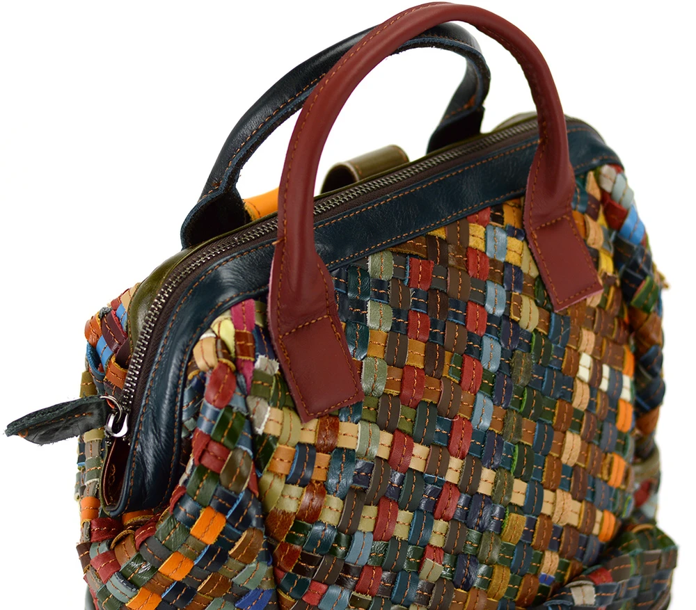Magic Bags duży plecak damski skórzany kieszenie kolorowa mozaika duży