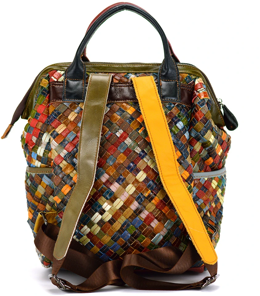 Magic Bags duży plecak damski skórzany kieszenie kolorowa mozaika duży