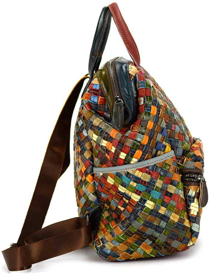 Magic Bags duży plecak damski skórzany kieszenie kolorowa mozaika duży