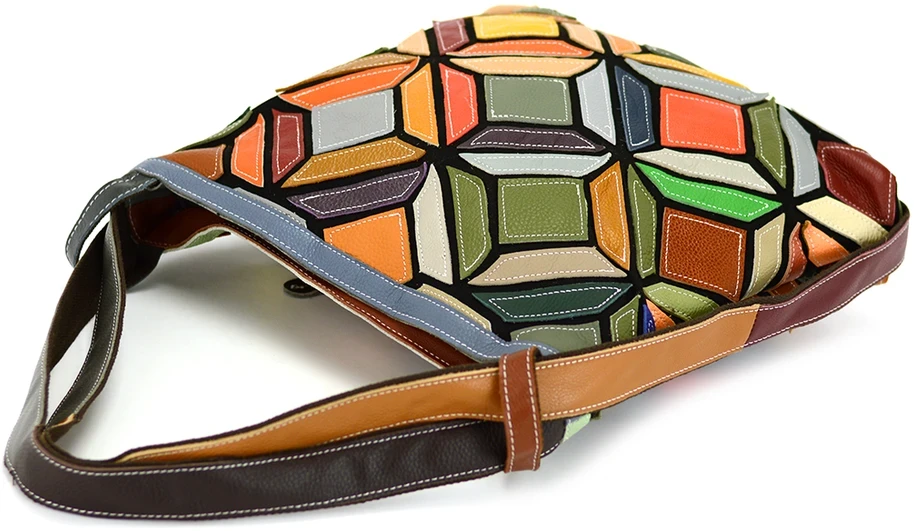 Magic Bags Spalvota Moteriška Odinė Pečių Rankinė Mozaika