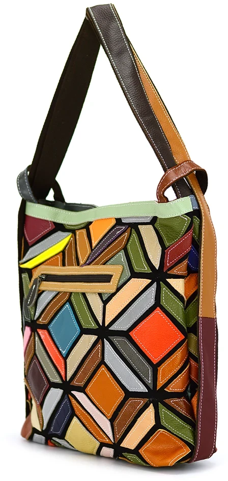 Magic Bags Spalvota Moteriška Odinė Pečių Rankinė Mozaika