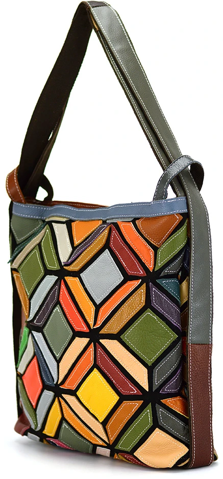 Magic Bags Kolorowa Listonoszka Damska Skórzana Torebka na Ramię Mozaika