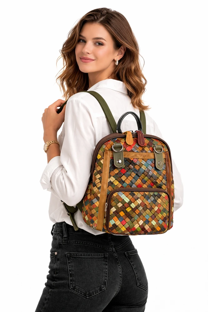 Magic Bags plecak damski duży skóra naturalna kolorowa mozaika miejski