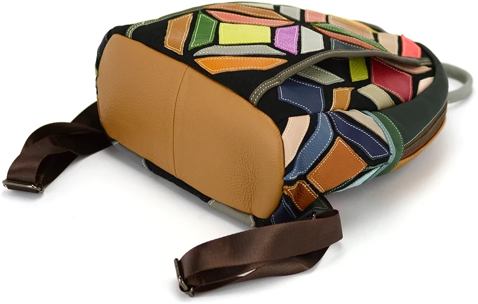 Magic Bags moteriškas kuprinės, natūrali oda, spalvota mozaika, miesto stilius, užtrauktukas.