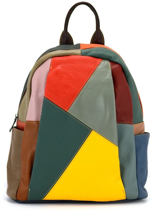Magic Bags moteriškas kuprinės, natūrali oda, spalvota mozaika, miesto stilius, užtrauktukas.