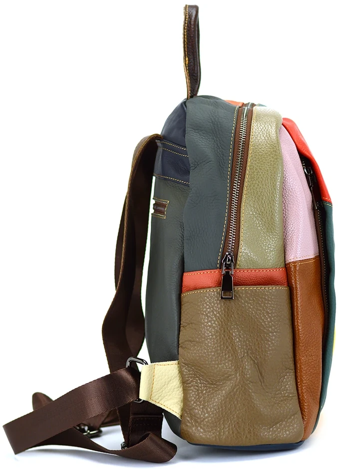 Magic Bags moteriškas kuprinės, natūrali oda, spalvota mozaika, miesto stilius, užtrauktukas.