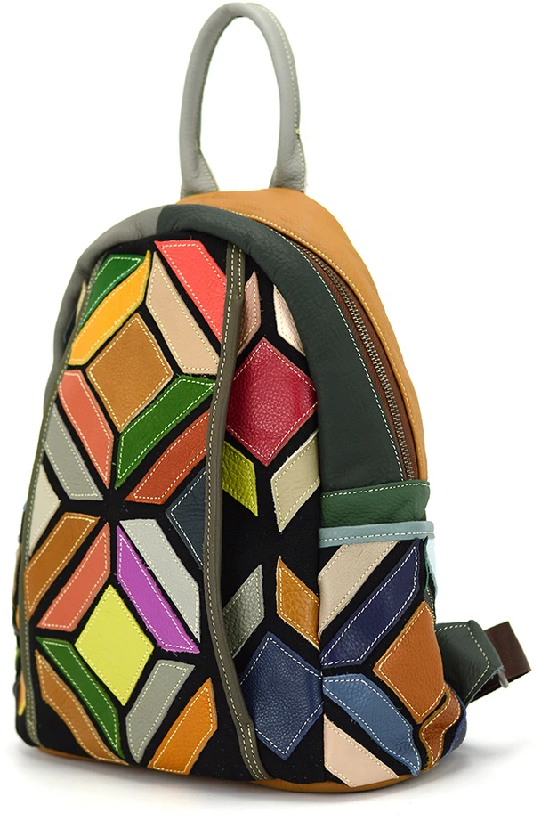 Magic Bags plecak damski skóra naturalna kolorowa mozaika miejski suwak