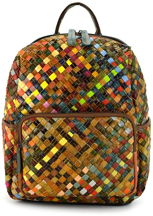 Magic Bags kuprinė, natūrali oda, spalvota mozaika, moteriška, miesto stilius, kišenės.