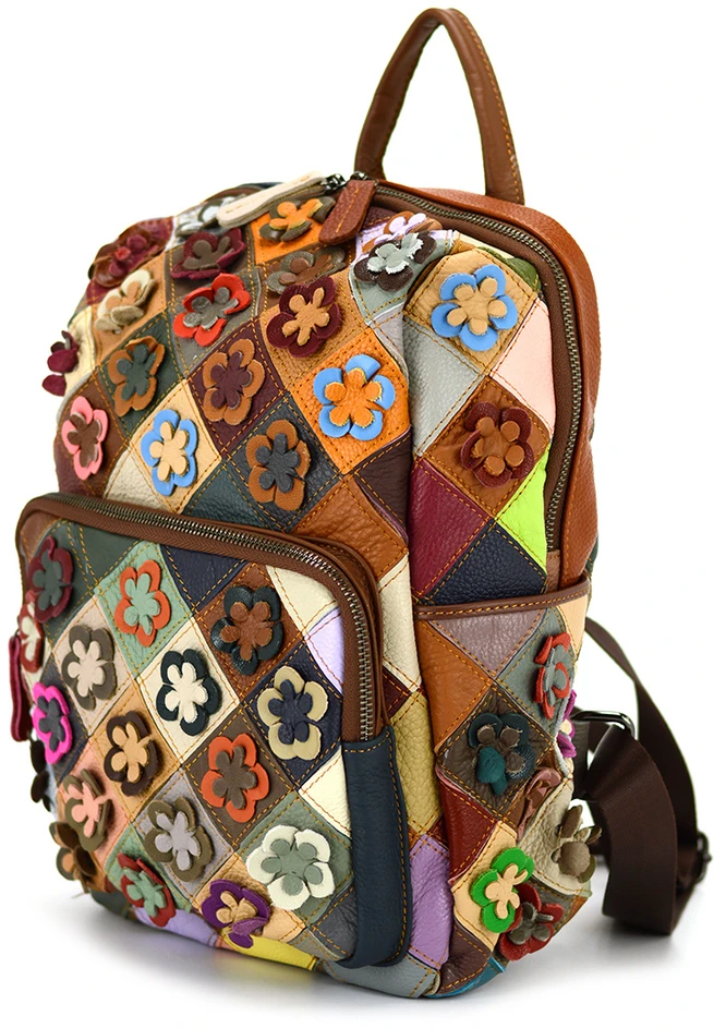 Magic Bags plecak skóra naturalna kolorowa mozaika damski miejski kieszenie