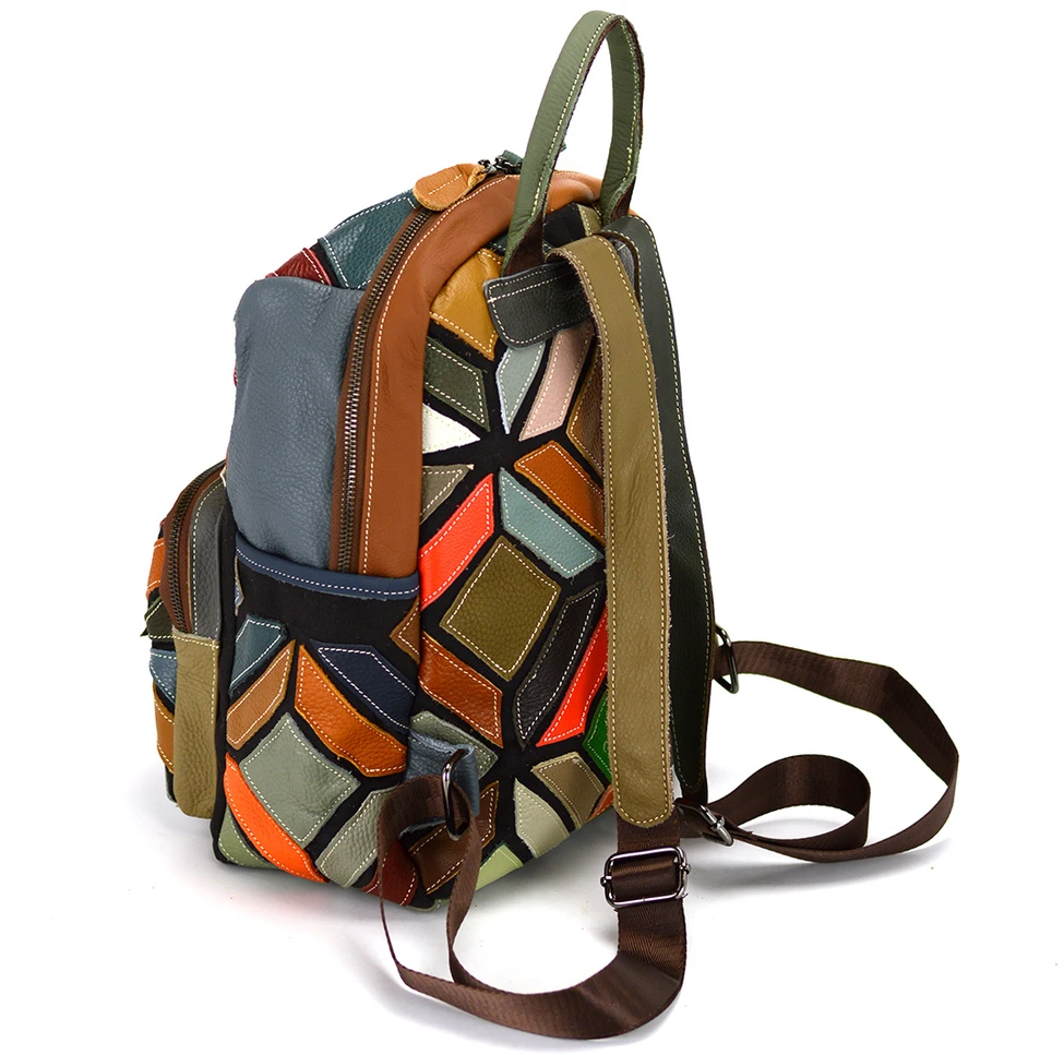Magic Bags plecak skóra naturalna kolorowa mozaika damski miejski kieszenie
