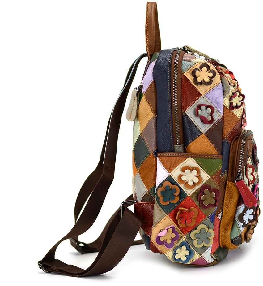 Magic Bags plecak skóra naturalna kolorowa mozaika damski miejski kieszenie