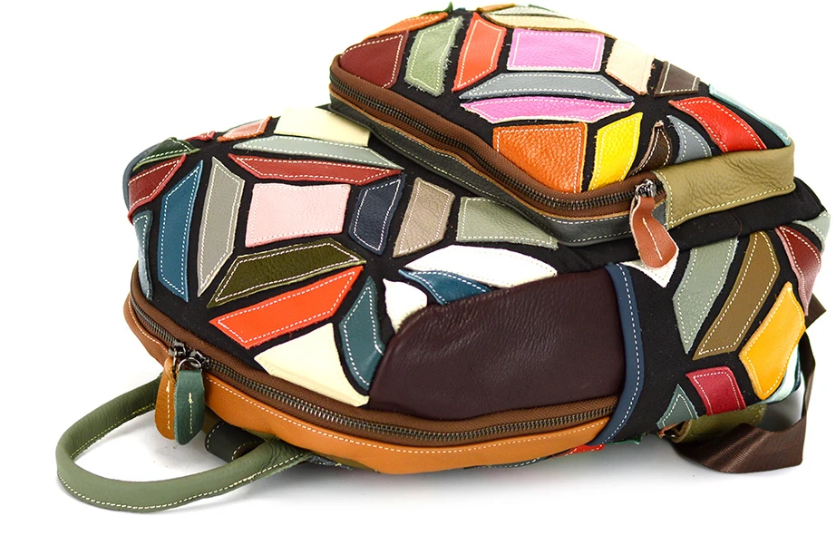Magic Bags plecak skóra naturalna kolorowa mozaika damski miejski kieszenie