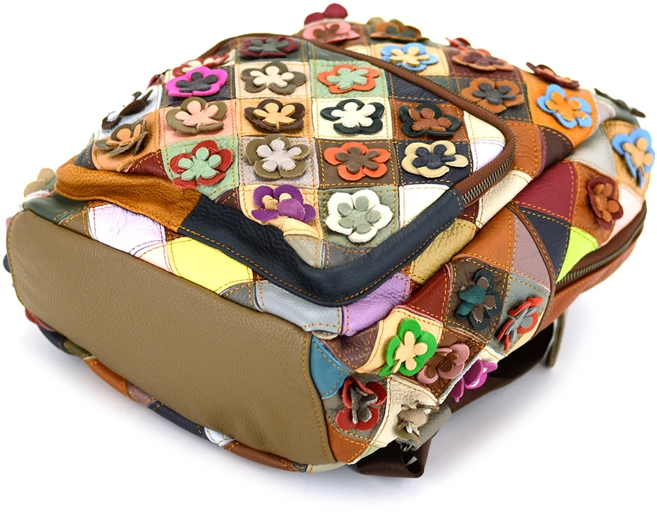 Magic Bags kuprinė, natūrali oda, spalvota mozaika, moteriška, miesto stilius, kišenės.