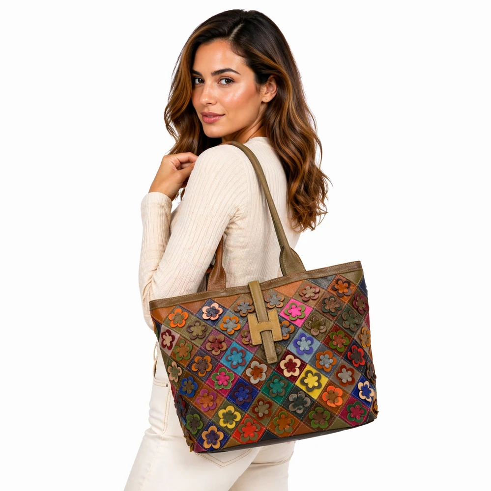 Magic Bags shopperbag damska skóra naturalna A4 kolorowa mozaika 2 skyriai