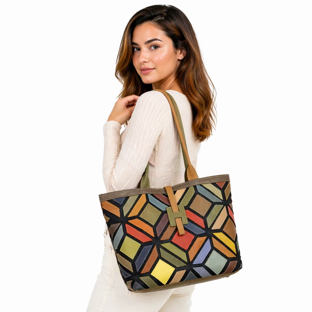 Magic Bags shopperbag damska skóra naturalna A4 kolorowa mozaika 2 skyriai