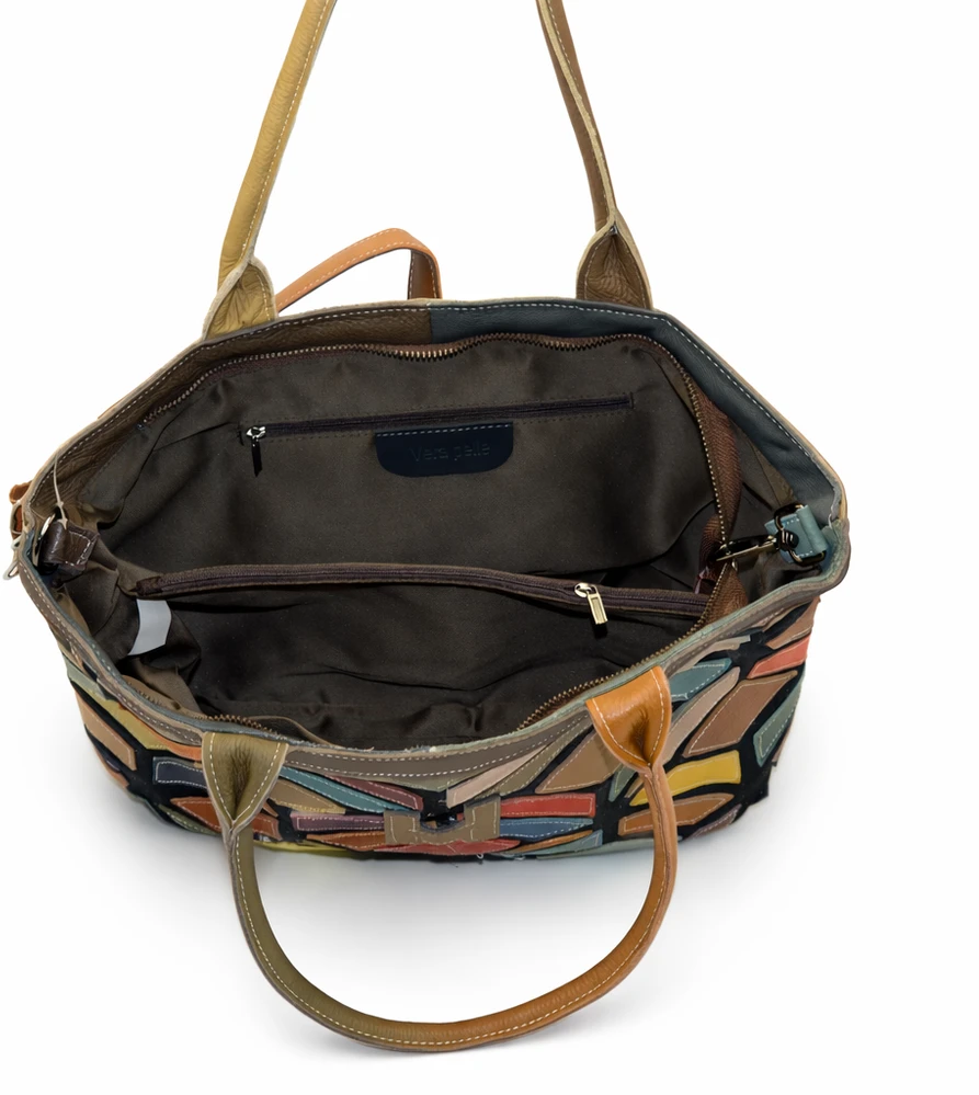Magic Bags shopperbag damska skóra naturalna A4 kolorowa mozaika 2 skyriai