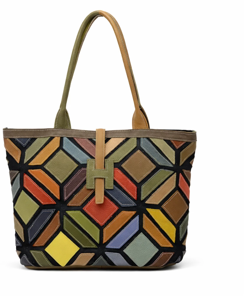 Magic Bags shopperbag damska skóra naturalna A4 kolorowa mozaika 2 skyriai