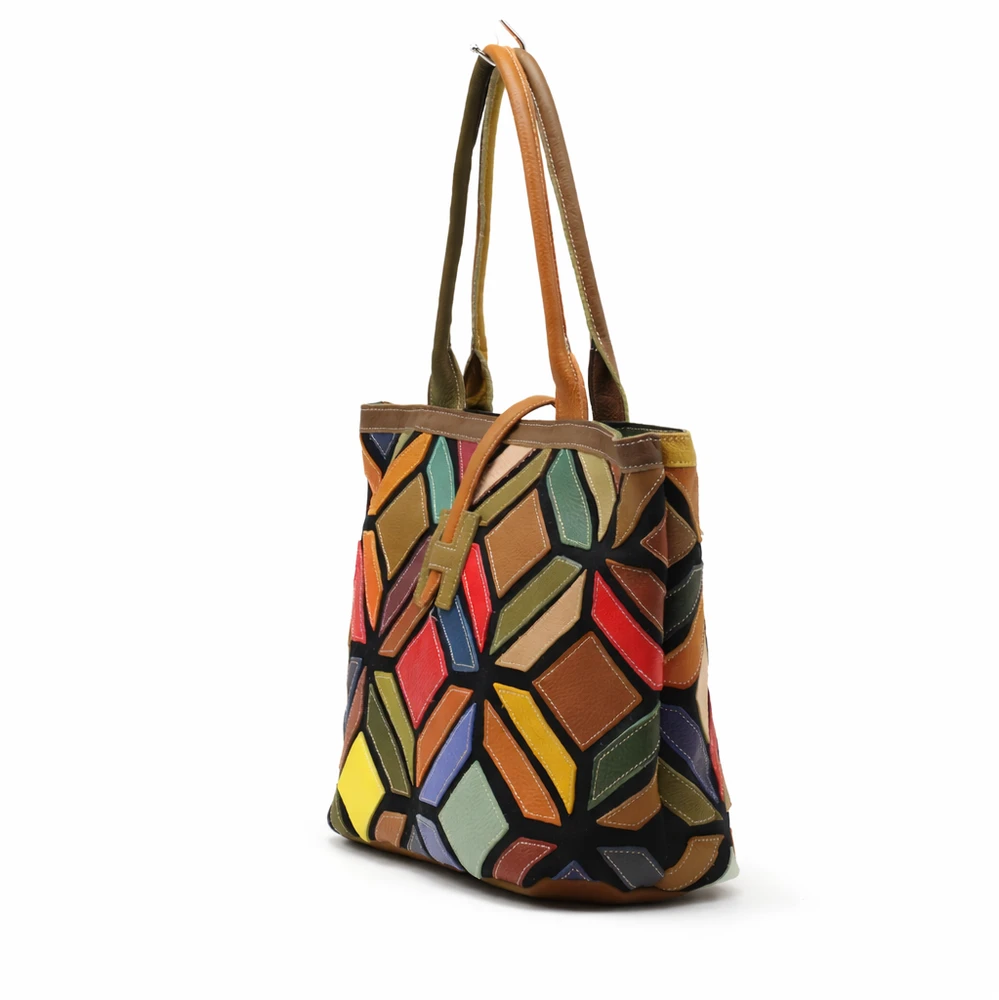 Magic Bags shopperbag damska skóra naturalna A4 kolorowa mozaika 2 skyriai