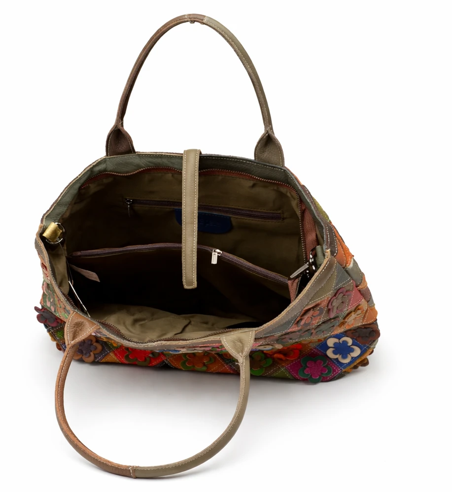Magic Bags shopperbag damska skóra naturalna A4 kolorowa mozaika 2 skyriai