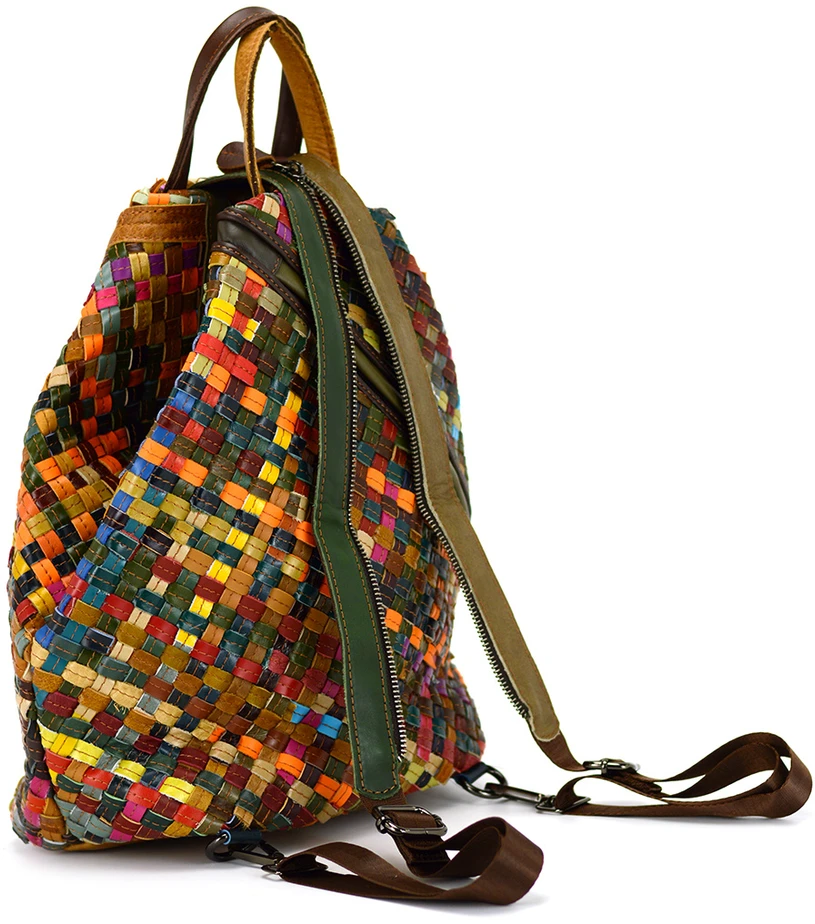 Magic Bags Skórzany pojemny damski torebka-plecak w mozaikę miejski