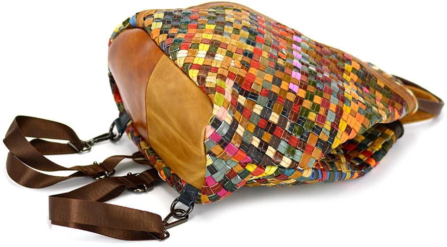 Magic Bags Skórzany pojemny damski torebka-plecak w mozaikę miejski