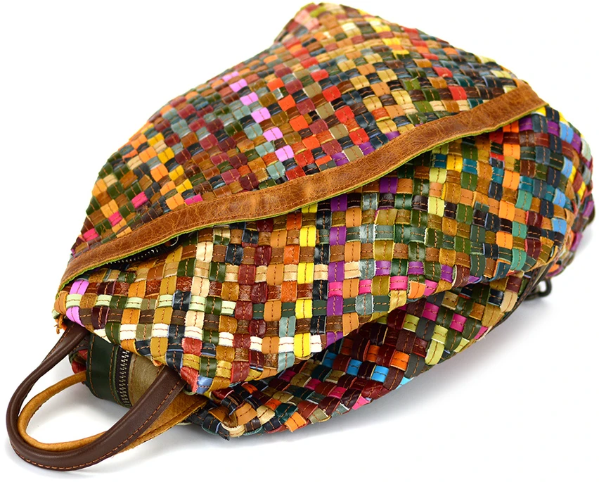 Magic Bags Skórzany pojemny damski torebka-plecak w mozaikę miejski