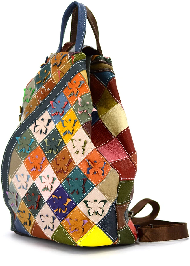 Magic Bags Skórzany pojemny damski torebka-plecak w mozaikę miejski