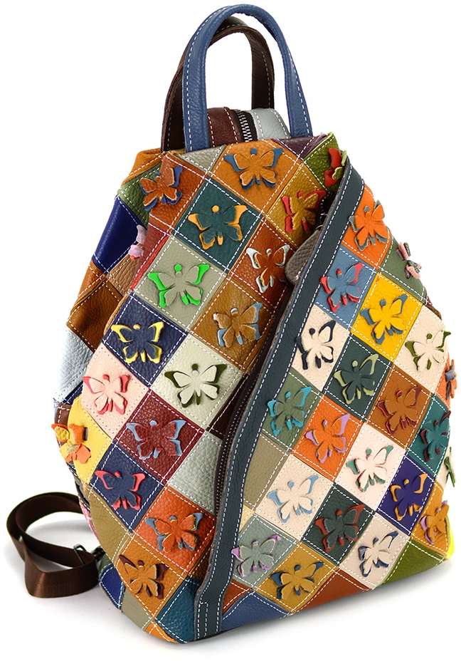 Magic Bags Skórzany pojemny damski torebka-plecak w mozaikę miejski