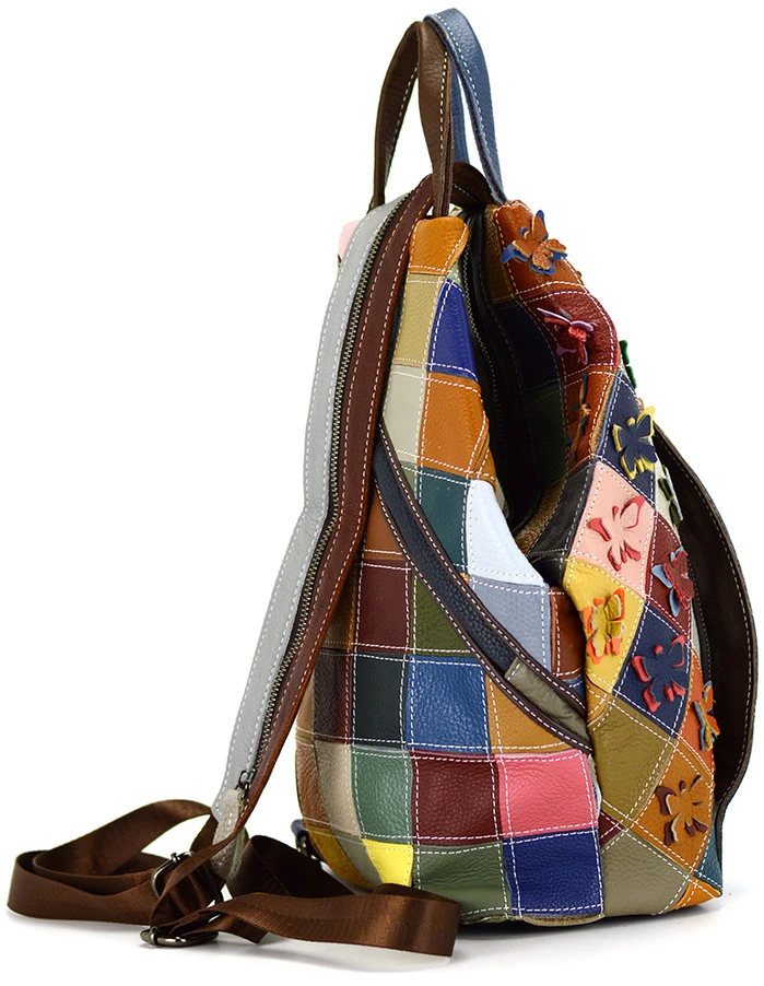 Magic Bags Skórzany pojemny damski torebka-plecak w mozaikę miejski