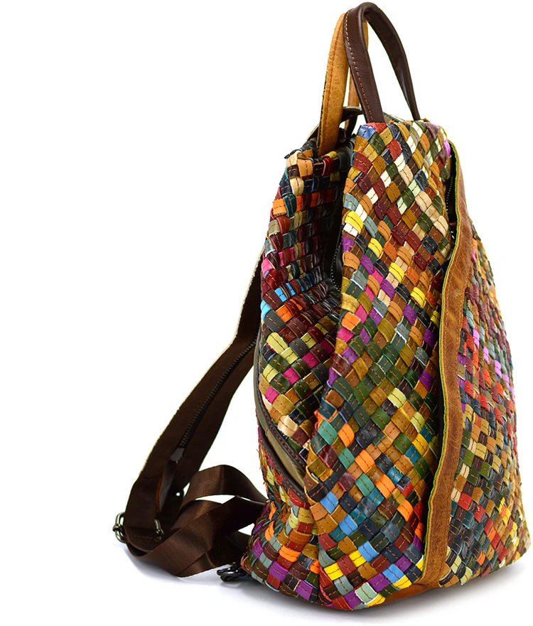 Magic Bags Skórzany pojemny damski torebka-plecak w mozaikę miejski