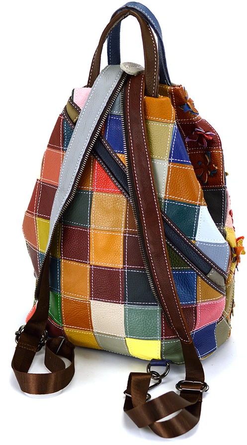 Magic Bags Skórzany pojemny damski torebka-plecak w mozaikę miejski