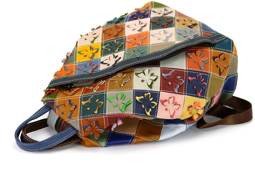 Magic Bags Skórzany pojemny damski torebka-plecak w mozaikę miejski