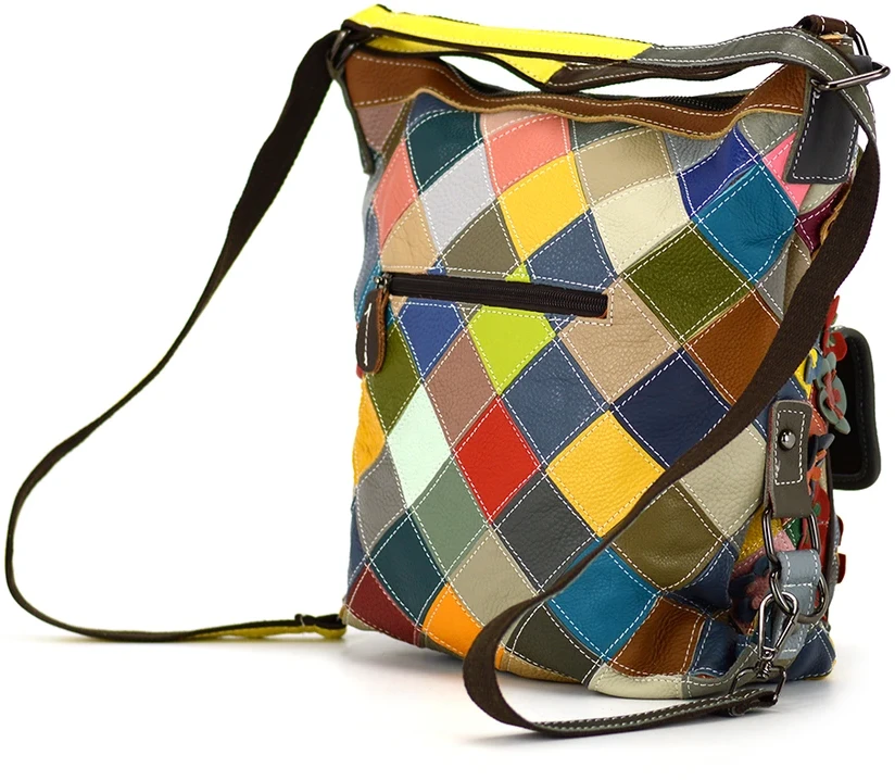 Magic Bags moteriška A4 dydžio odinė kuprinė, spalvota mozaika, pirkinių krepšys.