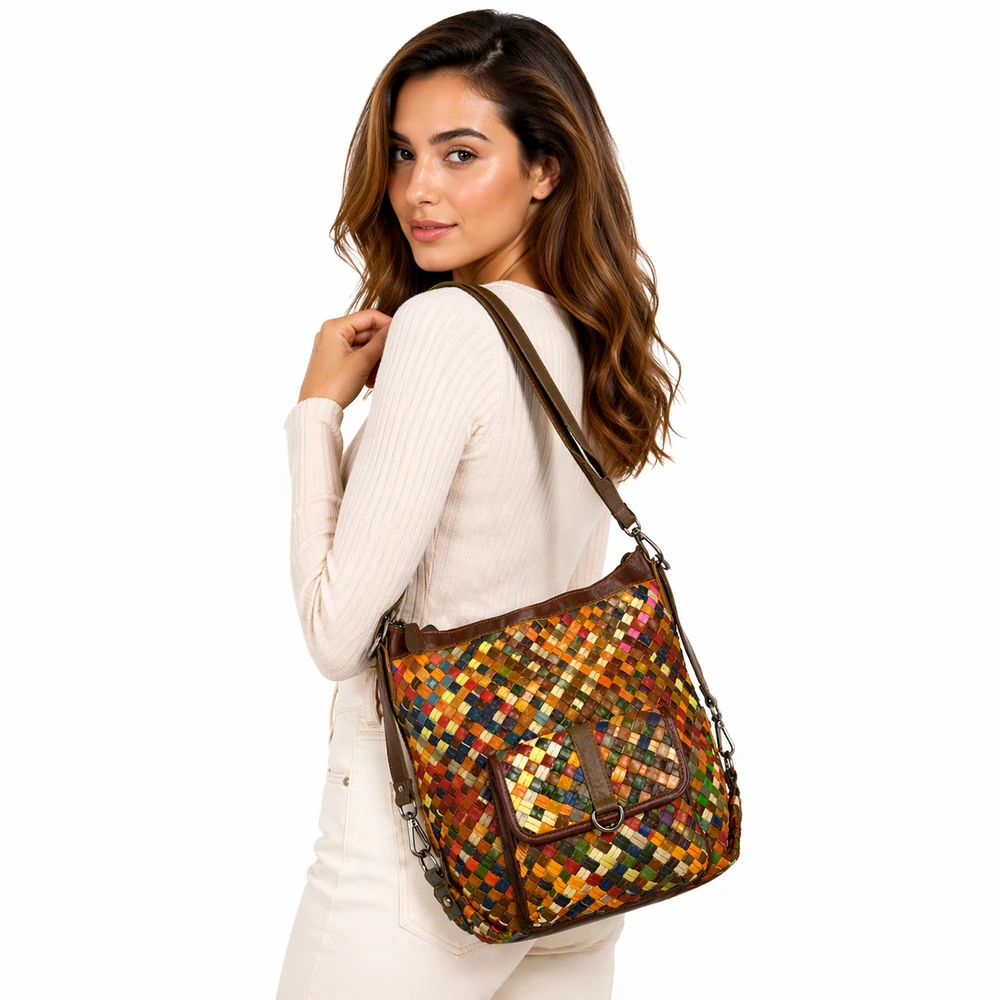 Magic Bags torebka plecak damska A4 skórzana kolorowa mozaika shopperbag