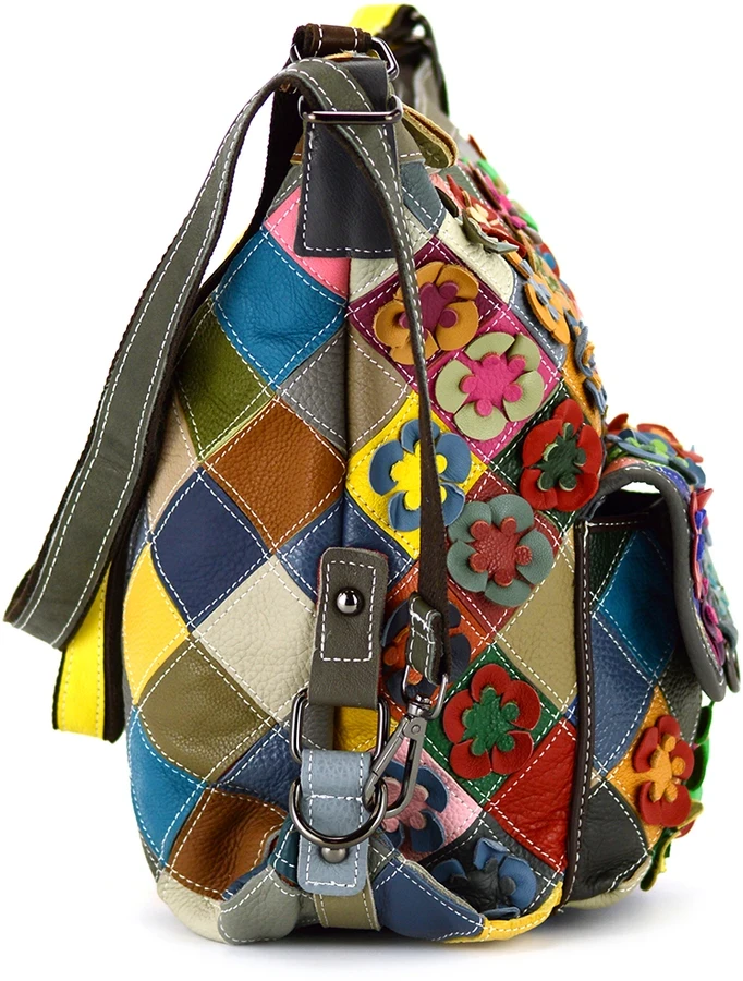Magic Bags moteriška A4 dydžio odinė kuprinė, spalvota mozaika, pirkinių krepšys.
