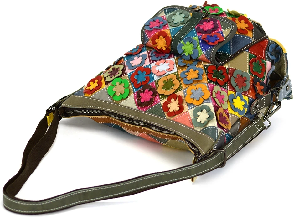Magic Bags moteriška A4 dydžio odinė kuprinė, spalvota mozaika, pirkinių krepšys.