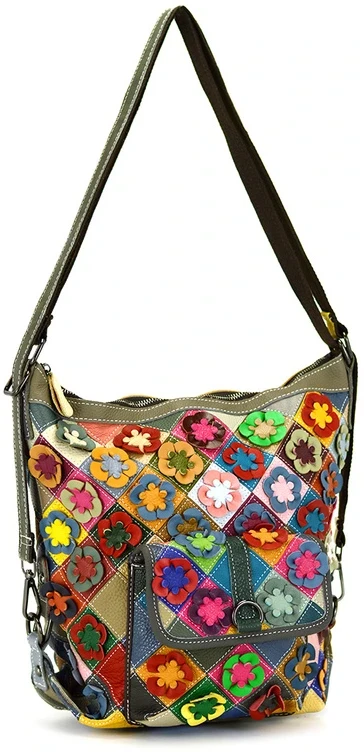 Magic Bags moteriška A4 dydžio odinė kuprinė, spalvota mozaika, pirkinių krepšys.