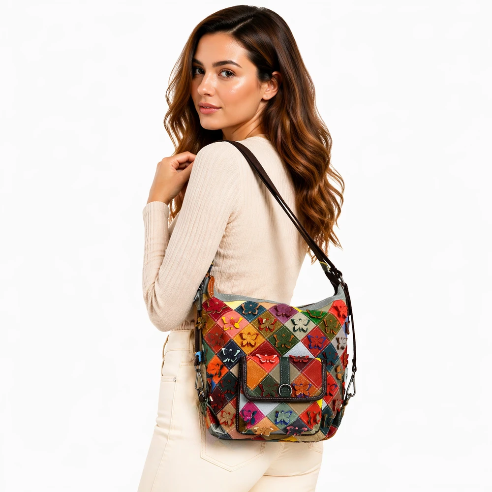 Magic Bags torebka plecak damska A4 skórzana kolorowa mozaika shopperbag