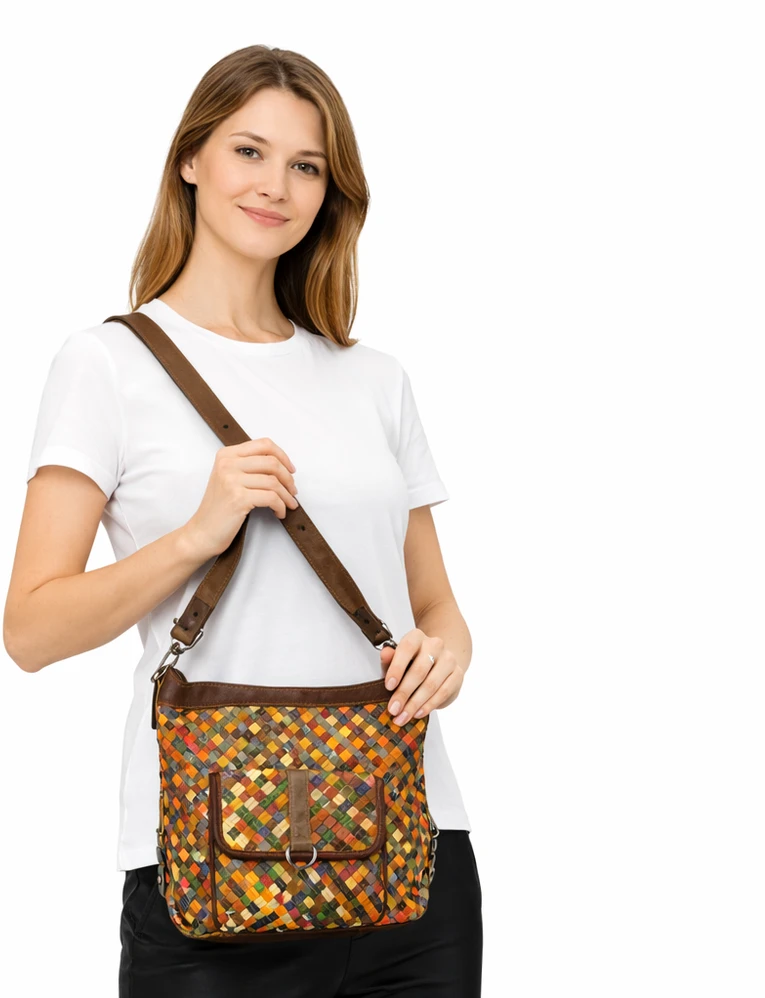 Magic Bags torebka plecak damska A4 skórzana kolorowa mozaika shopperbag