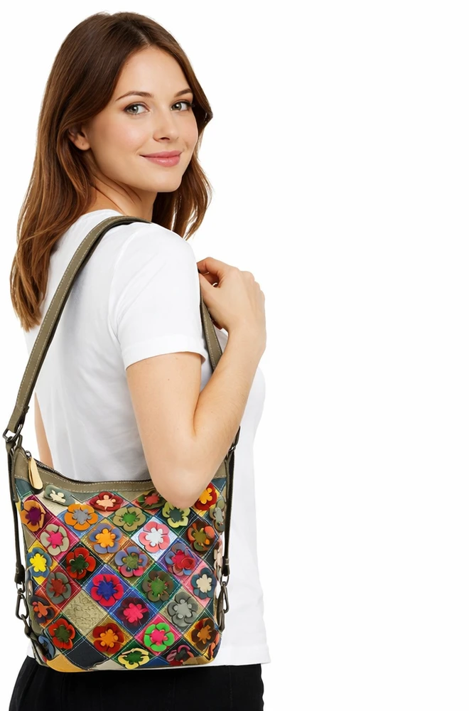 Magic Bags torebka plecak damska A4 skórzana kolorowa mozaika shopperbag