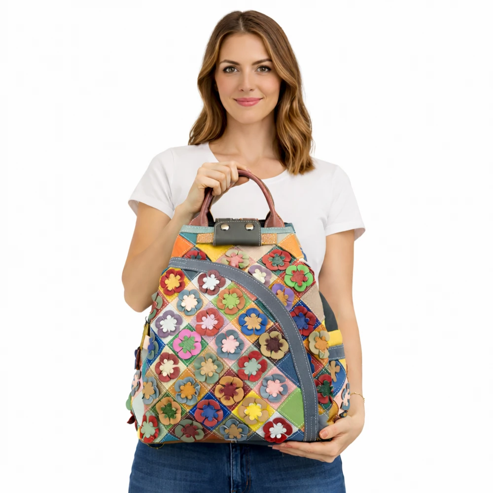 Magic Bags Wzorzysty damski plecak skórzany su wzorem mozaiki Pojemny