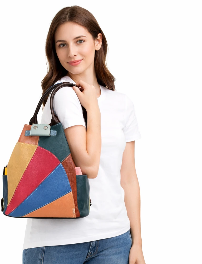 Magic Bags Wzorzysty damski plecak skórzany su wzorem mozaiki Pojemny