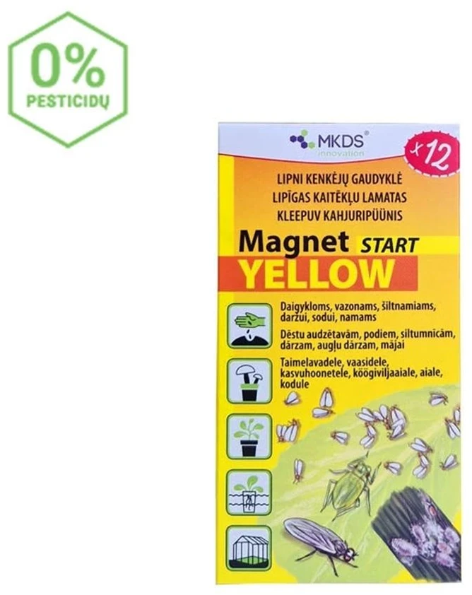 Magnet start yellow (7x14cm) baltasparnių, blakučių, amarų gaudyklės, 12 vnt